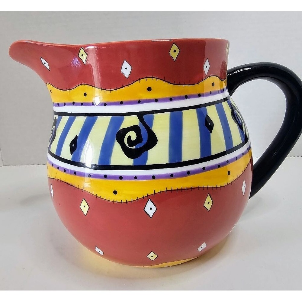 Bella Casa by Ganz Cetamic Pitcher‎ Red Yellow Decorative Safe for Use